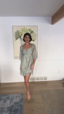 Spotting Fairies Puff Sleeve Dress in Sage