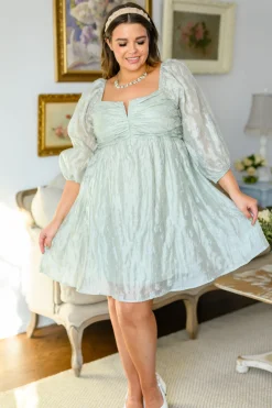 Spotting Fairies Puff Sleeve Dress in Sage