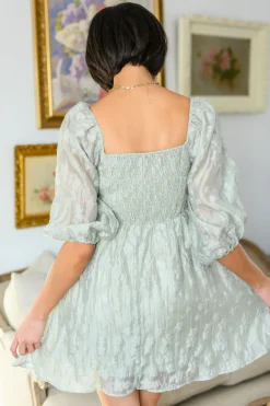 Spotting Fairies Puff Sleeve Dress in Sage