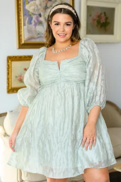 Spotting Fairies Puff Sleeve Dress in Sage