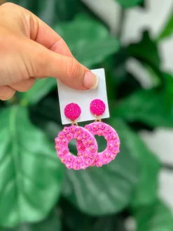 Spring Flower Dangle Earrings - Hot Pink