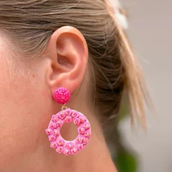 Spring Flower Dangle Earrings - Hot Pink