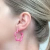 Spring Flower Enamel Coated Cutout Hoops - Pink