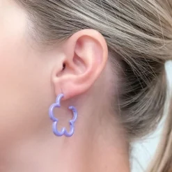 Spring Flower Enamel Coated Cutout Hoops - Purple