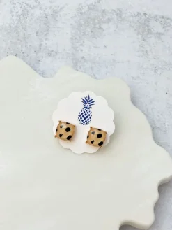 Square Spotted Stud Earrings - Beige