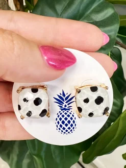 Square Spotted Stud Earrings - White