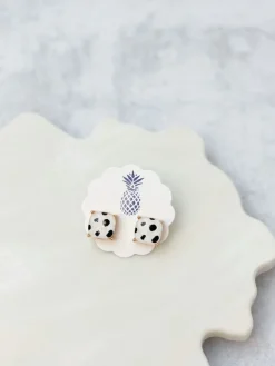Square Spotted Stud Earrings - White
