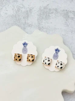 Square Spotted Stud Earrings - White