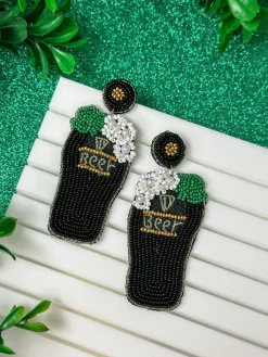 St. Paddy’s Beer Beaded Dangle Earrings