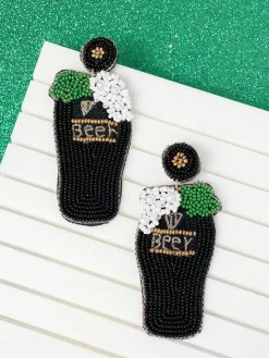 St. Paddy’s Beer Beaded Dangle Earrings