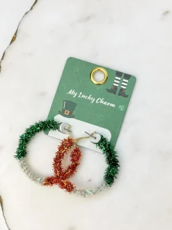 St. Patrick's Day Tinsel Hoop Earrings
