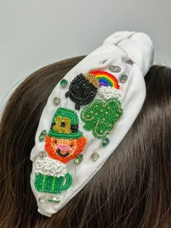 St. Patrick's Scene Beaded Embellished Headband - White