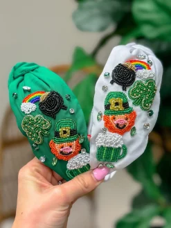 St. Patrick's Scene Beaded Embellished Headband - White