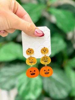 Stacked Pumpkin Dangle Earrings - Orange