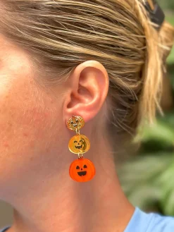 Stacked Pumpkin Dangle Earrings - Orange