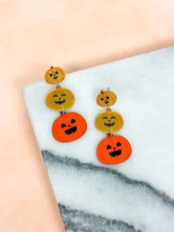 Stacked Pumpkin Dangle Earrings - Orange