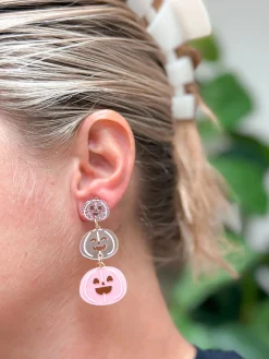 Stacked Pumpkin Dangle Earrings - Pink