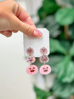Stacked Pumpkin Dangle Earrings - Pink