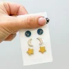 Star & Moon Wood Stud Trio Earrings