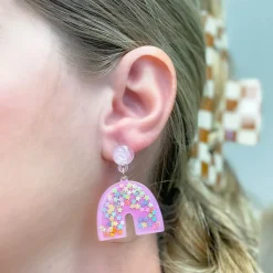 Star Confetti Rainbow Dangle Earrings - Pink