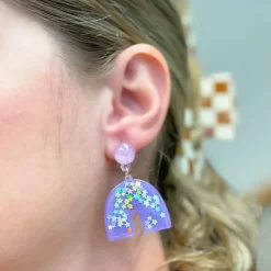 Star Confetti Rainbow Dangle Earrings - Purple