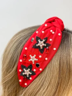 Star Embellished Headband - Red & Black