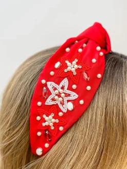 Star Embellished Headband - Red & White