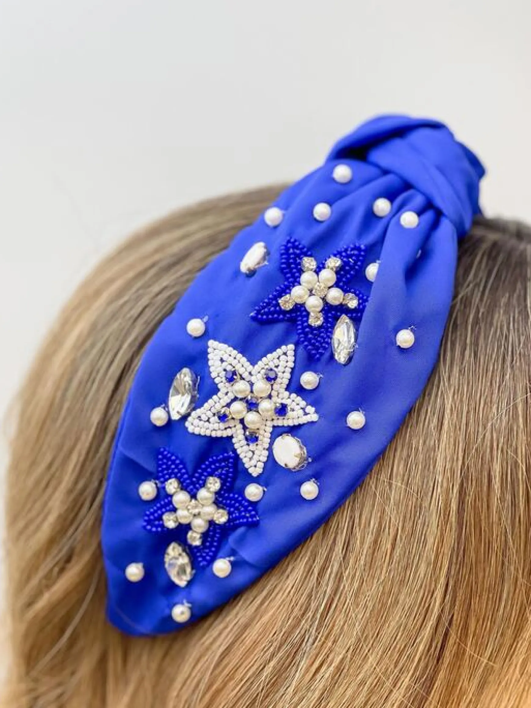 Star Embellished Headband - Blue & White