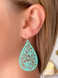 Starfish Cutout Oval Dangle Earrings