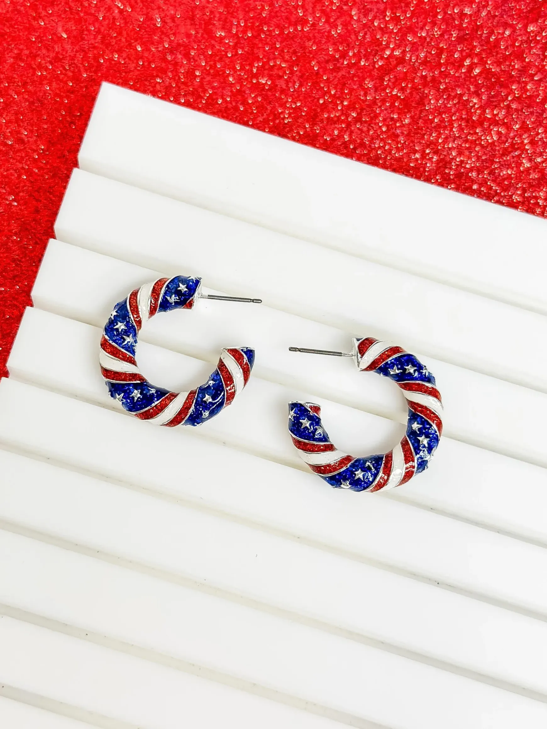 Stars & Stripes Enamel Hoop Earrings