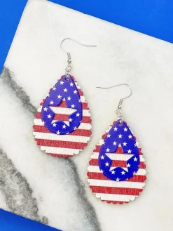 Stars & Stripes Layered Oval Dangle Earrings