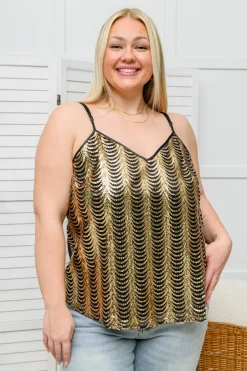 Stayin' Alive V-Neck Sequin Tank in Gold