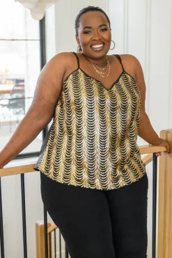 Stayin' Alive V-Neck Sequin Tank in Gold