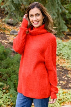 Steady Pace Roll Neck Sweater In Red