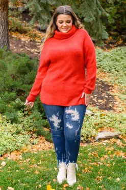 Steady Pace Roll Neck Sweater In Red