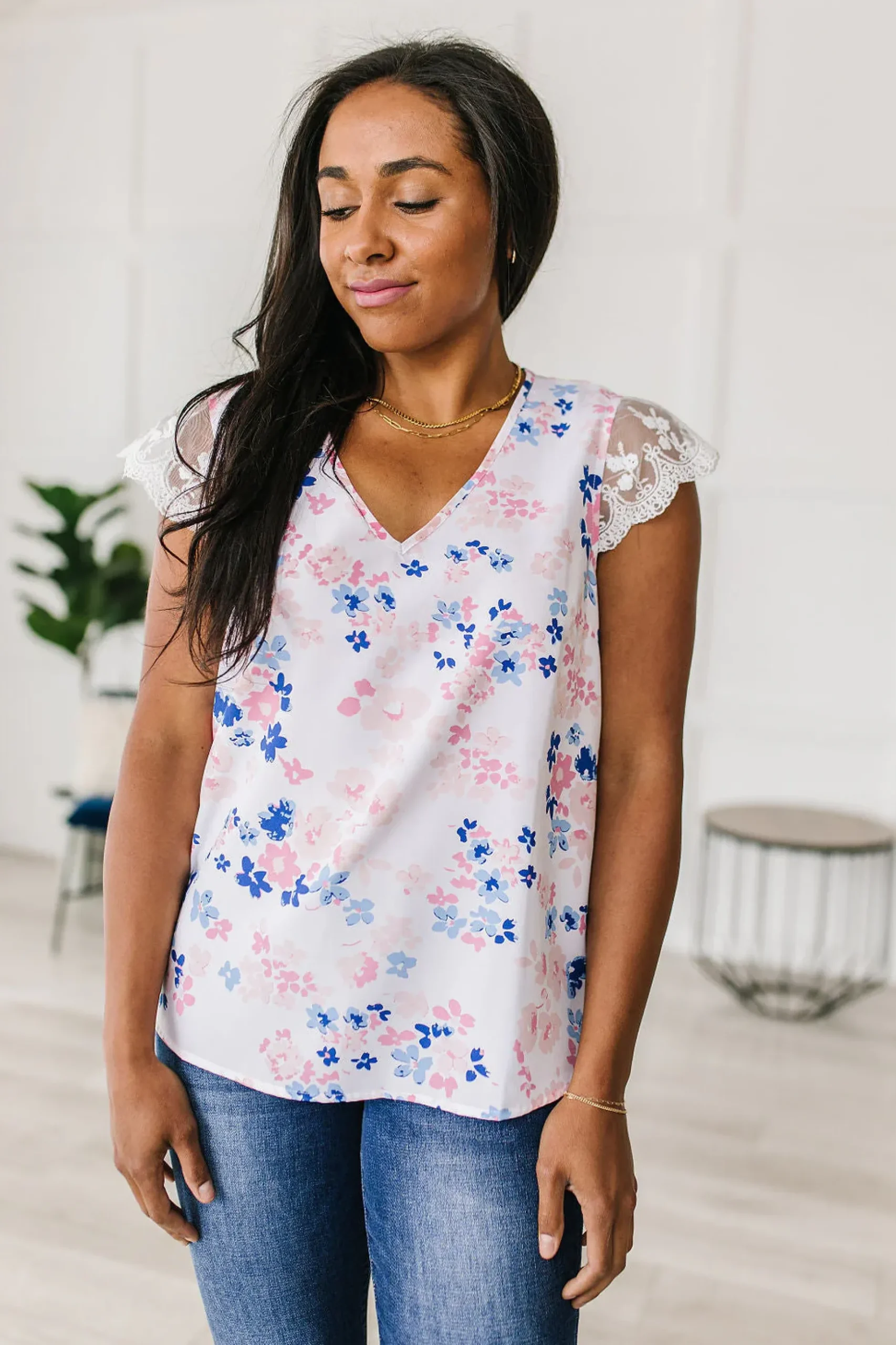 Still the One Lace Sleeve Floral Top