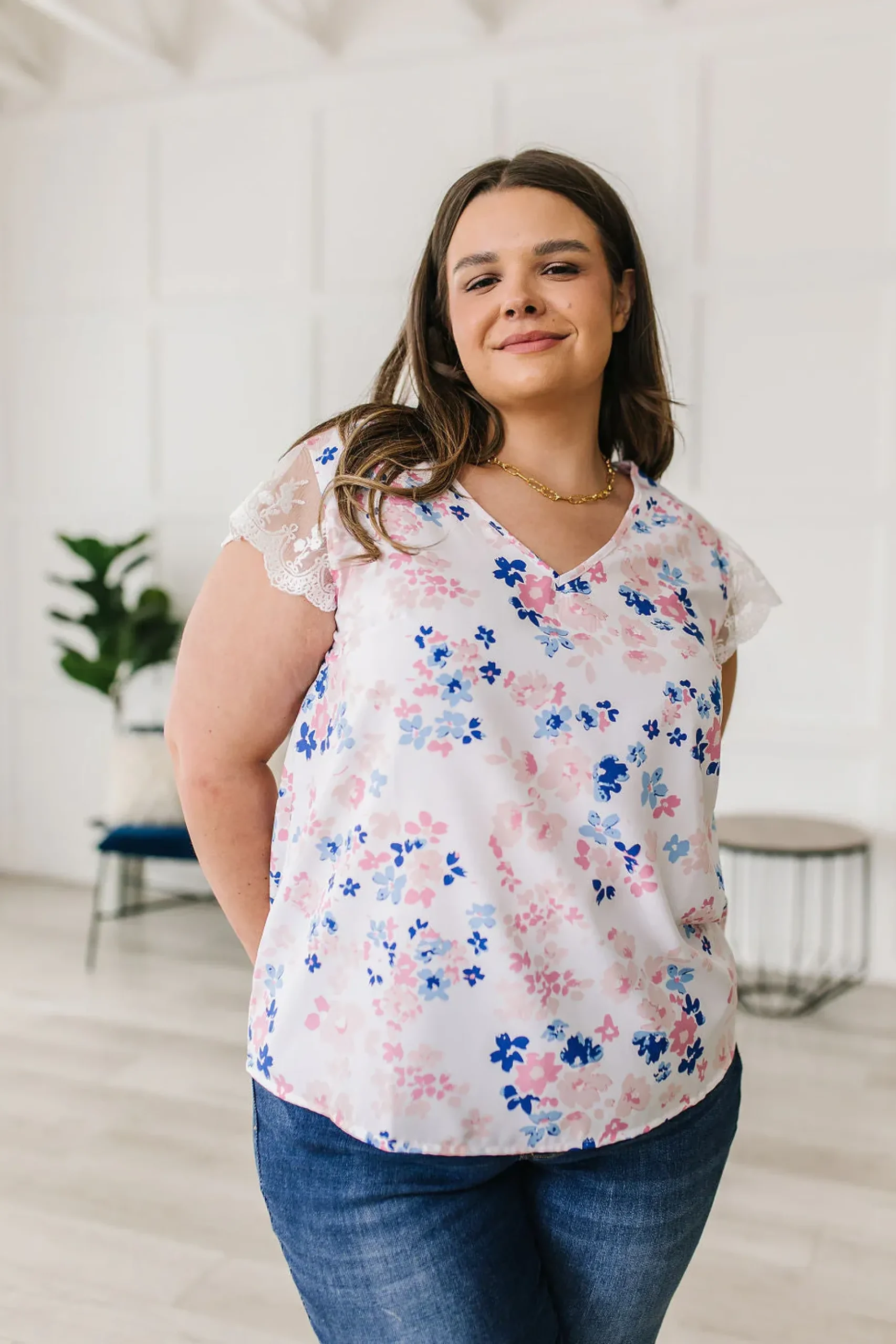 Still the One Lace Sleeve Floral Top