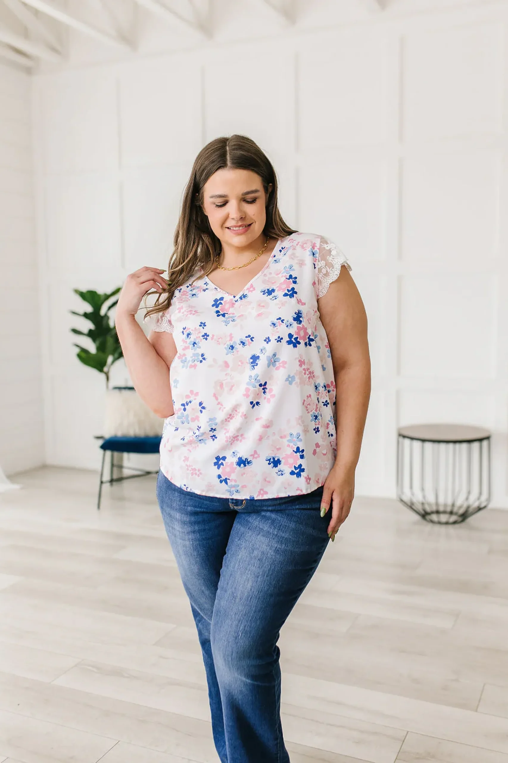 Still the One Lace Sleeve Floral Top