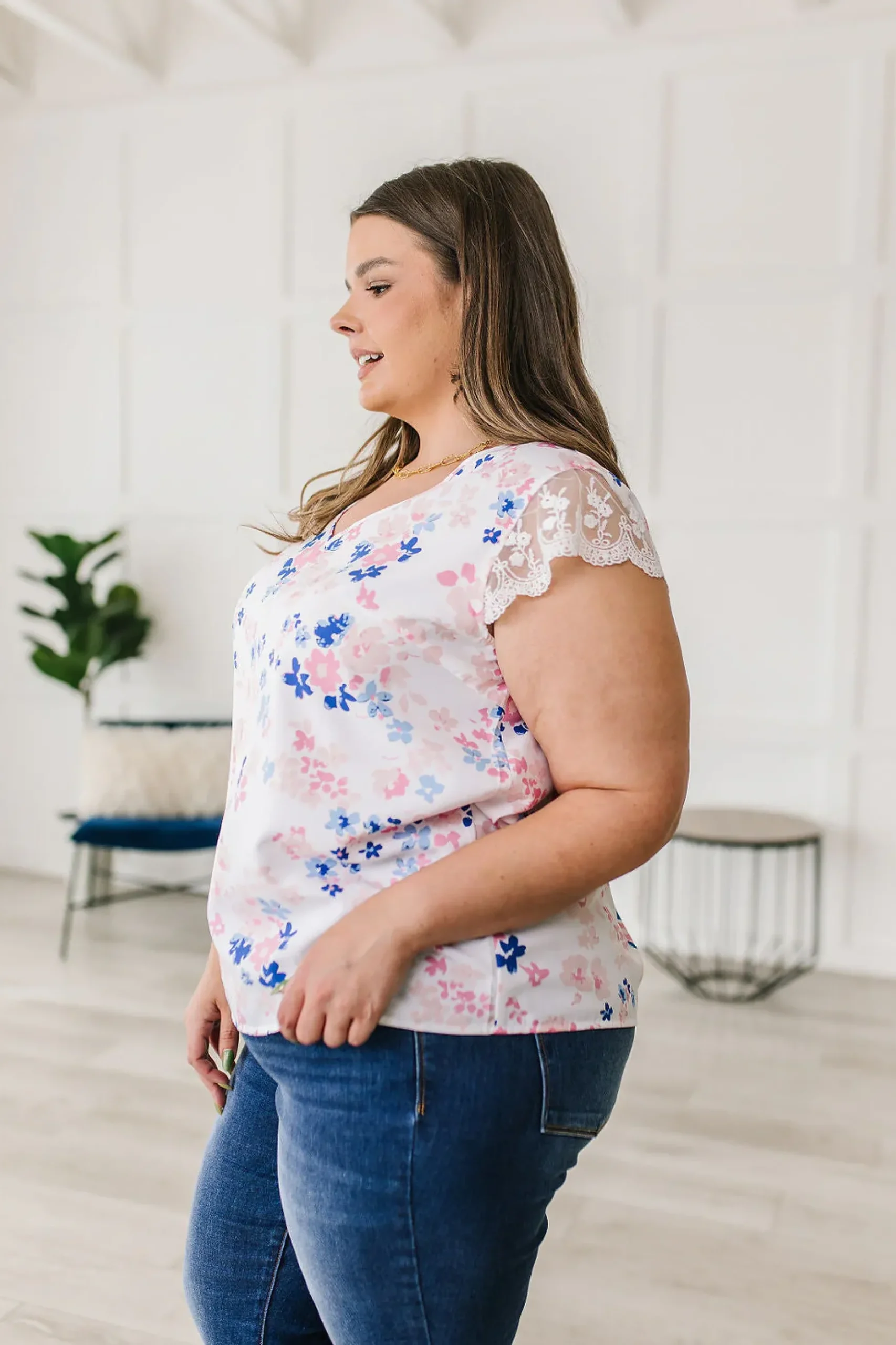 Still the One Lace Sleeve Floral Top