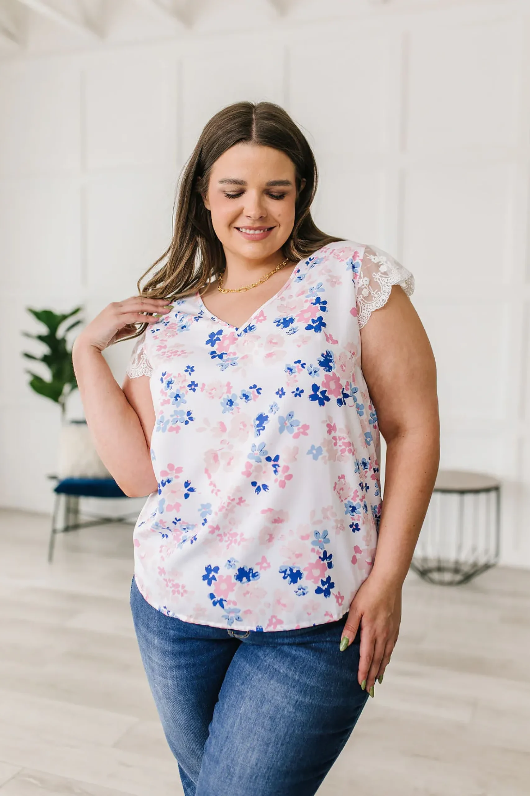 Still the One Lace Sleeve Floral Top