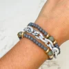 Stone Chain & Glass Bead Stretch Bracelet Set - Gray