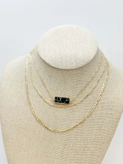 Stone Gold Layered Necklace - Black