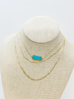 Stone Gold Layered Necklace - Turquoise