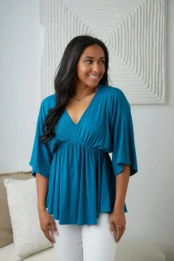 Storied Moments Draped Peplum Top in Teal (Ships in 1-2 Weeks)