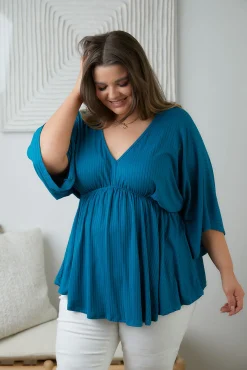 Storied Moments Draped Peplum Top in Teal (Ships in 1-2 Weeks)