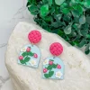 Strawberry Garden Clay Dangle Earrings - Blue & Pink