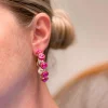 Studded Fuchsia Square Stone Hoops