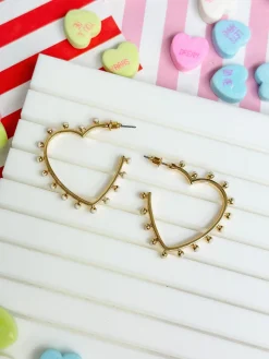 Studded Gold Heart Hoop Earrings - Ivory