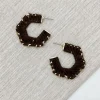 Studded Suede Hoop Earrings - Brown