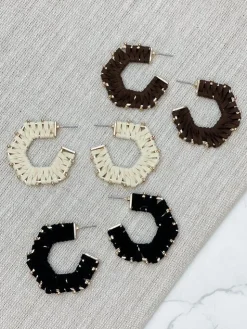 Studded Suede Hoop Earrings - Brown